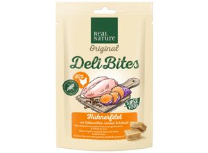 4047777225461 - REAL NATURE Original Deli Bites 150g Hühnerfilet mit Süßkartoffeln Leinsaat & Kokosöl