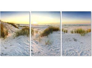 4047809885847 - Acrylglasbild QUEENCE Sunset Beach 3-teilig Bilder Gr B H 180 cm x 90 cm Acrylglasbild Strand Querformat 1 St beige Acrylglasbilder