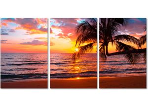 4047809885885 - Acrylglasbild QUEENCE Paradise Beach 3-teilig Bilder Gr B H 180 cm x 90 cm Acrylglasbild Strand Querformat 1 St pink Acrylglasbilder