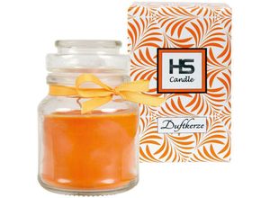 4047958330175 - Duftkerze Honigmelone im Glas Kerze 10cm x Ø7cm in Geschenkbox 120gr Wachs - Brenndauer ca 30 Stunden Duft Kerze BonBon Glas mit Deckel - Orange