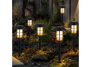 4048194086895 - Solarleuchte Terrassen Deko für Außen Erdspiess Solarlampen Flammeneffekt Erdspieß Kunststoff schwarz Akku 6-8h led warmweiß DxH 12x43 cm 6er Set