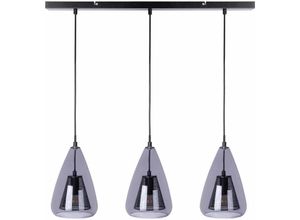 4048194086901 - Nino - Hängelampe 3 flammig Esstischleuchte Rauchglas Pendelleuchte Wohnzimmer Gitter schwarz 3x E14 BxH 76 x 150 cm