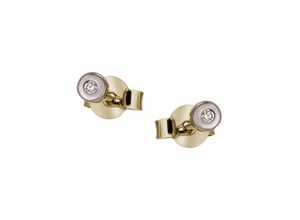 4048494927317 - Paar Ohrstecker FIRETTI Schmuck Geschenk Gold 375 Ohrschmuck Solitär rund bicolor massiv Ohrringe Gr 005 ct P2 = erkennbare Einschlüsse Gelbgold 375-Diamanten weiß (gelbgoldfarben silberfarben weiß) Damen Ohrstecker mit Brillant - Zargenfassung