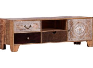 4048559622409 - Lowboard Puno Sideboards Gr B H T 150 cm x 50 cm x 49 cm 3 bunt (natur bunt) Lowboards massives Altholz Mango mit Schnitzereien Shabby Chic Vintage