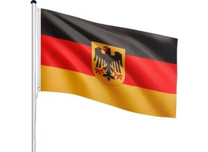 4048821749049 - FLAGMASTER® Fahnenmast - mit Fahne Deutschland mit Wappen 6m Stabil Aluminium Höhenverstellbar Bodenhülse - Teleskop Flaggenmast Mast für