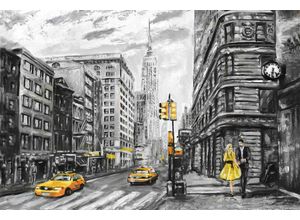 4049009089216 - Leinwandbild QUEENCE New York Bilder Gr B H T 120 cm x 80 cm x 2 cm gelb Leinwandbilder Wanddeko schwarz weiß gezeichnet Amerika