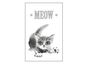 4049009099680 - Leinwandbild QUEENCE Katze MEOW Bilder Gr B H T 40 cm x 60 cm x 2 cm grau Leinwandbilder Bilder