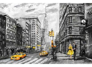 4049009253259 - Leinwandbild QUEENCE New York Bilder Gr B H T 90 cm x 60 cm x 2 cm gelb Leinwandbilder Wanddeko schwarz weiß gezeichnet Amerika