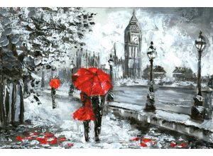 4049009352723 - Leinwandbild QUEENCE London Bilder Gr B H T 120 cm x 80 cm x 2 cm rot Leinwandbilder Wandeko Big Ben gezeichnet