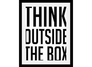 4049009355427 - Bild »Think outside« Sprüche & Texte-Schriftzug-Schwarz-Weiss-Motivationsbilder HD Premium Poster-Druck inkl Holzrahmen