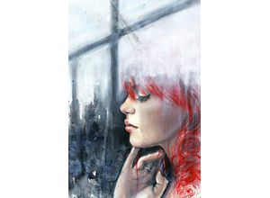 4049009635413 - Acrylglasbild QUEENCE Frau am Fenster Bilder Gr B H T 60 cm x 90 cm x 24 cm rot Acrylglasbilder Bilder