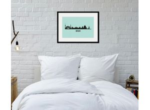 4049009837558 - Bild QUEENCE Berlin Skyline Bilder Gr B H 70 cm x 50 cm Wandbild Städte Querformat 1 St blau Bild Kunstdruck Bilder mit Rahmen