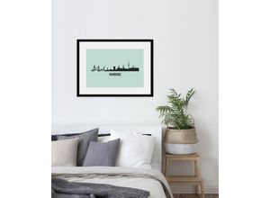 4049009837701 - Bild QUEENCE Hamburg Skyline Bilder Gr B H 70 cm x 50 cm Wandbild Städte Querformat 1 St blau Bild Kunstdruck Bilder mit Rahmen