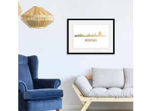 4049009837886 - Bild QUEENCE München Skyline GOLD Bilder Gr B H 70 cm x 50 cm Wandbild Städte Querformat 1 St goldfarben Bild Kunstdruck Bilder mit Rahmen