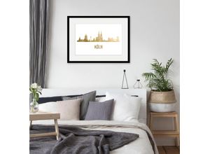 4049009837947 - Bild QUEENCE Köln Skyline GOLD Bilder Gr B H 70 cm x 50 cm Wandbild Städte Querformat 1 St goldfarben Bild Kunstdruck Bilder mit Rahmen