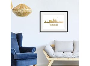 4049009837978 - Bild QUEENCE Frankfurt Skyline GOLD Bilder Gr B H 70 cm x 50 cm Wandbild Städte Querformat 1 St goldfarben Bild Kunstdruck Bilder mit Rahmen