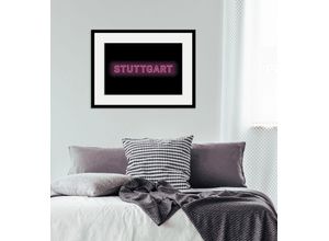 4049009838708 - Bild QUEENCE STUTTGART LIGHTS Bilder Gr B H 70 cm x 50 cm Wandbild Städte Querformat 1 St lila Bild Kunstdruck Bilder mit Rahmen