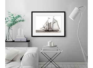 4049009839729 - Bild QUEENCE Jan Bilder Gr B H 70 cm x 50 cm Wandbild Schiffe Querformat 1 St weiß Bild Kunstdruck Bilder mit Rahmen