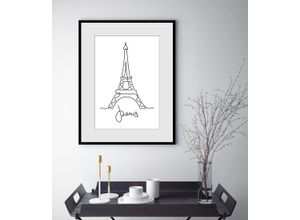 4049009840688 - Bild »Stadt der Liebe« Paris-Frankreich-Gebäude-Kunst-Schriftzug-Schwarz-Weiss (1 St) HD Premium Poster-Druck inkl Holzrahmen