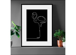 4049009841678 - Bild QUEENCE Stine Bilder Gr B H 50 cm x 70 cm Wandbild Flamingos Hochformat 1 St schwarz Bild Kunstdruck Bilder mit Rahmen