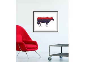 4049009842279 - Bild QUEENCE Bloody Cow Bilder Gr B H 70 cm x 50 cm Wandbild Kuh Querformat 1 St rot Bild Kunstdruck Bilder mit Rahmen