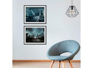 4049009842392 - Bild QUEENCE Apokalypse Bilder Gr B H 70 cm x 50 cm Wandbild Städte Querformat 1 St grau Bild Kunstdruck Bilder mit Rahmen