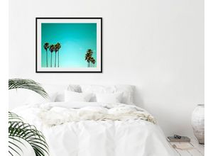 4049009843115 - Bild QUEENCE Palma De Mallorca Bilder Gr B H 70 cm x 50 cm Wandbild Palmen Querformat 1 St blau Bild Kunstdruck Bilder mit Rahmen