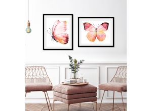 4049009846598 - Bild QUEENCE Cooper Bilder Gr B H 50 cm x 70 cm Wandbild Schmetterlinge Hochformat 1 St rot Bild Kunstdruck Bilder mit Rahmen