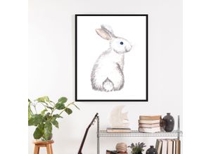 4049009864721 - Bild QUEENCE Afiro Bilder Gr B H 50 cm x 70 cm Wandbild Hase Hochformat 1 St weiß Kunstdrucke 50x40 mit Rahmen