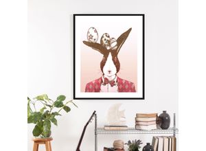 4049009864752 - Bild QUEENCE Aferno Bilder Gr B H 50 cm x 70 cm Wandbild Hase Querformat 1 St braun Kunstdrucke mit Rahmen weiß