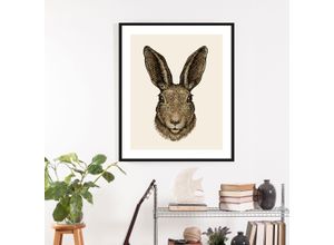 4049009864813 - Bild QUEENCE Agus Bilder Gr B H 50 cm x 70 cm Wandbild Hase Hochformat 1 St braun Kunstdrucke 30x40 mit Rahmen