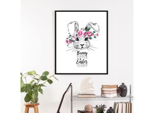 4049009864875 - Bild QUEENCE Aico Bilder Gr B H 50 cm x 70 cm Wandbild Hase Hochformat 1 St rosa Kunstdrucke mit Rahmen schwarz