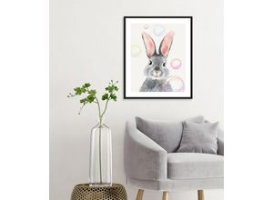 4049009865209 - Bild QUEENCE Alfano rosa (farbe rahmen schwarz farbe bild(er) rosa grau) B50cm H70cm Acrylglas Papier Holz Bilder HD Premium Poster-Druck inkl Holzrahmen