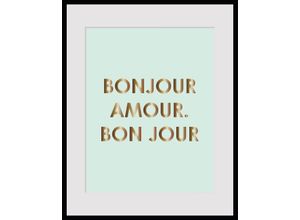 4049009896043 - Bild QUEENCE BONJOUR Bilder Gr B H 50 cm x 60 cm Wandbild Sprüche & Texte Hochformat grün (gold mint) Kunstdrucke Spruch gerahmt