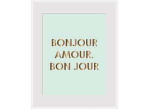 4049009896074 - Bild QUEENCE BONJOUR Bilder Gr B H 50 cm x 60 cm Wandbild Sprüche & Texte Hochformat grün (gold mint) Kunstdrucke Spruch gerahmt