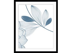 4049009898474 - Bild QUEENCE Anja Bilder Gr B H 30 cm x 40 cm Wandbild Blumen Hochformat blau (schwarz) Kunstdrucke Blumen gerahmt