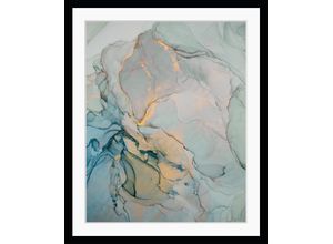 4049009899525 - Bild QUEENCE Bettina Bilder Gr B H 50 cm x 60 cm Wandbild Abstrakt Hochformat gelb (gelb blau) Kunstdrucke Marmor Abstrakt gerahmt