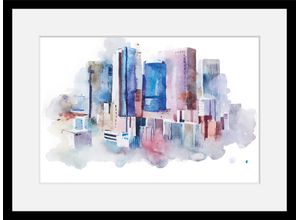 4049009913771 - Bild QUEENCE Yvonne Bilder Gr B H 60 cm x 50 cm Wandbild Städte Querformat bunt Kunstdrucke Stadt Skyline gerahmt