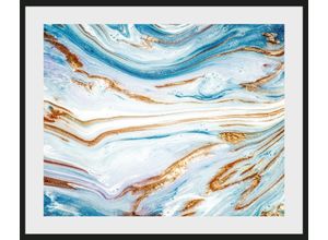 4049009915935 - Bild QUEENCE Eleni Bilder Gr B H 60 cm x 50 cm Wandbild Abstrakt Querformat blau (gold blau) Kunstdrucke Abstrakt Marmor gerahmt