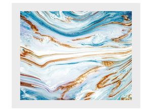 4049009915966 - Bild QUEENCE Eleni Bilder Gr B H 60 cm x 50 cm Wandbild Abstrakt Querformat blau (gold blau) Kunstdrucke Abstrakt Marmor gerahmt