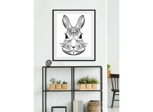 4049009930556 - Bild QUEENCE Edvin Bilder Gr B H 50 cm x 70 cm Wandbild Hase Hochformat 1 St schwarz-weiß (schwarz weiß) Kunstdrucke Bilder