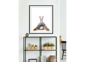 4049009930709 - Bild QUEENCE Bunny Tail Bilder Gr B H 50 cm x 70 cm Wandbild Hase Hochformat 1 St braun (braun grau) Kunstdrucke Poster gerahmt niedlich Puschel