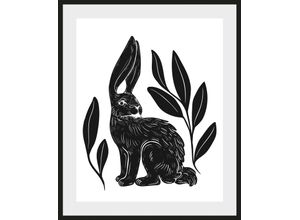 4049009931140 - Bild QUEENCE Aino Bilder Gr B H 50 cm x 70 cm Wandbild Hase Hochformat 1 St schwarz Kunstdrucke Bilder