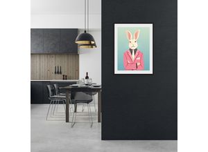 4049009931171 - Bild QUEENCE Grey Bilder Gr B H 50 cm x 70 cm Wandbild Hase Hochformat 1 St bunt (rosa blau) Kunstdrucke Bilder