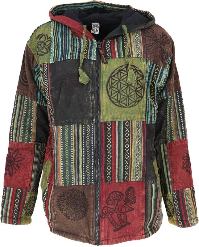 4049576992995 - Goa Jacke Patchwork Sweatshirt Jacke - grün bunt Kapuzenjacke multicolor in L 4049576992995 - Goa Jacke Patchwork Sweatshirt Jacke - grün bunt Kapuzenjacke multicolor in L
