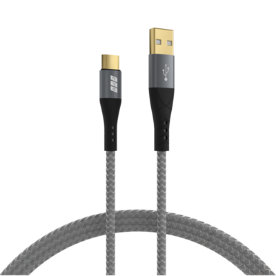 4049759325039 - USB-A auf USB-C Kabel 60W QC 3A -- 2m grau Goldkontakte Textilmantel