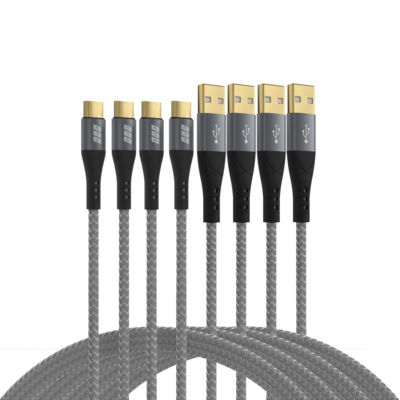 4049759325053 - USB-A auf USB-C Kabelset 60W QC 3A -- 05m+1m+2m+3m grau Goldkontakte Textilmantel