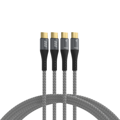 4049759325145 - USB-C Kabelset 100W PD 30 5A E-Marker Chip -- 2x1m grau Goldkontakte Textilmantel 4049759325145 - USB-C Kabelset 100W PD 30 5A E-Marker Chip -- 2x1m grau Goldkontakte Textilmantel
