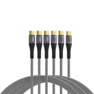 4049759325169 - USB-C Kabelset 100W PD 30 5A E-Marker Chip -- 05m+1m+2m grau Goldkontakte Textil