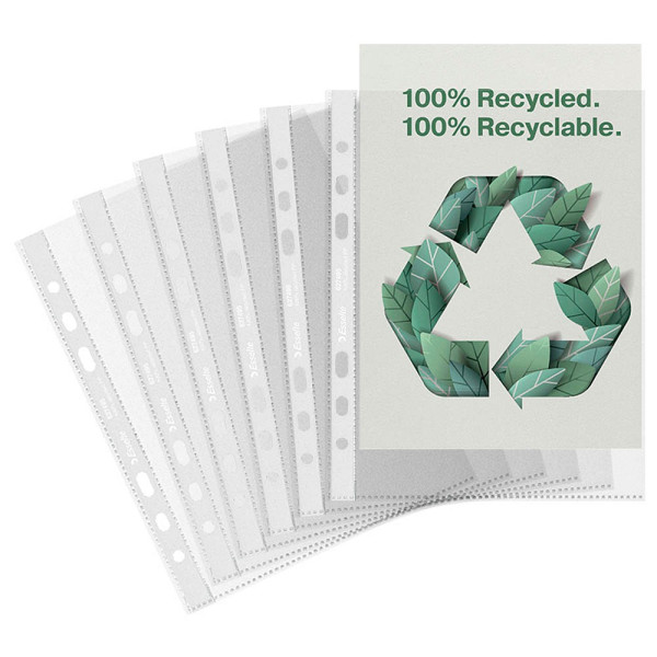 4049793067537 - Prospekthüllen 100% Recycelt DIN A5 Genarbt Transparent 70 Mikron Polypropylen 6 Löcher 627495 100 Stück